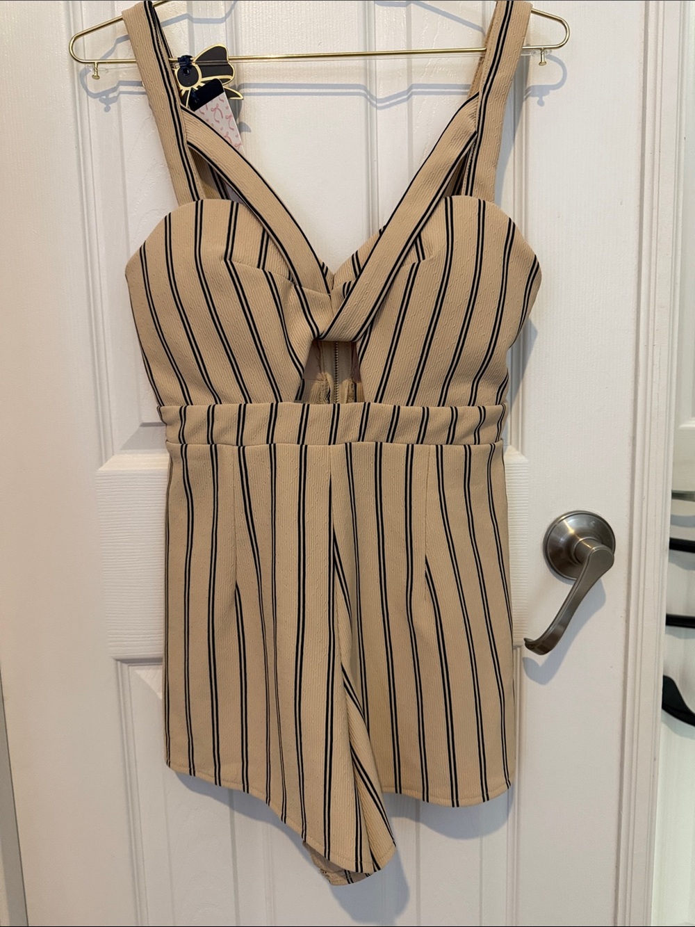 Angel Biba Beige and Black Striped Jumpsuit Romper